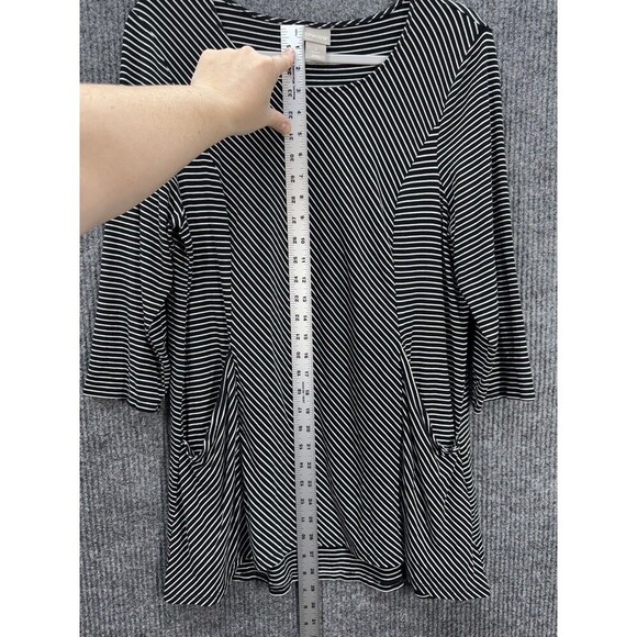 Chicos Knit Tunic Top Size 2/Large Black White Pockets Striped 3/4 Sleeve Scoop - Picture 10 of 11